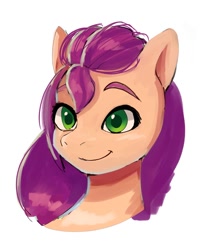 Size: 646x790 | Tagged: safe, artist:plusplus_pony, imported from derpibooru, sunny starscout, earth pony, pony, bust, female, g5, mare, portrait, simple background, sketch, smiling, solo, white background