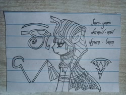 Size: 1706x1280 | Tagged: safe, artist:tupuan, imported from derpibooru, oc, oc only, abyssinian, earth pony, pony, cleopatra, egypt, egyptian, lined paper, solo, traditional art