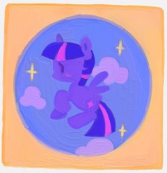 Size: 1287x1338 | Tagged: safe, artist:shugrcube, imported from derpibooru, twilight sparkle, alicorn, pony, cloud, female, mare, smiling, solo, spread wings, stars, twilight sparkle (alicorn), wings