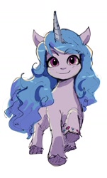 Size: 1064x1757 | Tagged: safe, artist:plusplus_pony, imported from derpibooru, izzy moonbow, pony, unicorn, eyebrows, eyebrows visible through hair, female, g5, looking at you, mare, simple background, sketch, smiling, smiling at you, solo, white background