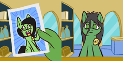 Size: 2048x1024 | Tagged: safe, artist:xppp1n, imported from derpibooru, oc, oc only, oc:anon, oc:anon-mare, oc:filly anon, human, pony, 2 panel comic, comic, dead eyes, expectation vs reality, female, filly, green eyes, party pooper pants, photo, reference, spongebob reference, spongebob squarepants