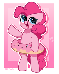 Size: 3288x4064 | Tagged: safe, artist:kittyrosie, imported from derpibooru, pinkie pie, earth pony, pony, :3, bipedal, cute, diapinkes, donut, female, food, heart, heart eyes, looking at you, mare, open mouth, open smile, smiling, smiling at you, solo, wingding eyes
