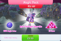 Size: 1264x854 | Tagged: safe, imported from derpibooru, twilight sparkle, alicorn, pony, robot, robot pony, antennae, bundle, camera, costs real money, english, female, gameloft, gem, horn, magic coins, mare, numbers, official, roboticization, sale, solo, solo focus, spread wings, text, tree, twibot, twilight sparkle (alicorn), wings