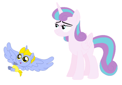 Size: 648x450 | Tagged: safe, artist:janethepegasus, artist:selenaede, imported from derpibooru, princess flurry heart, oc, oc:delta brony, alicorn, pony, 2017, age swap, alicorn oc, alternate universe, baby, baby pony, base used, colt, diaper, duo, duo male and female, female, foal, horn, male, mare, older, older flurry heart, role reversal, simple background, white background, wings