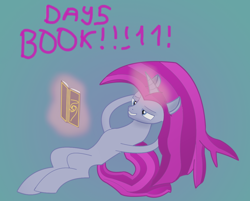 Size: 1120x900 | Tagged: safe, imported from derpibooru, oc, oc:cosmic confusion, pony, unicorn, book, purple hair, solo, text