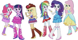 Size: 750x393 | Tagged: safe, imported from twibooru, applejack, fluttershy, pinkie pie, rainbow dash, rarity, sci-twi, twilight sparkle, equestria girls, fall formal outfits, humane five, humane six, image, mane six, needs more jpeg, solo