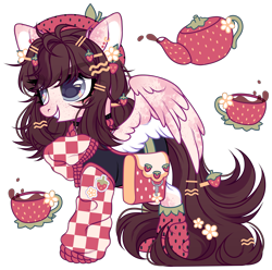 Size: 4159x4132 | Tagged: safe, alternate version, artist:loxord666, imported from derpibooru, oc, oc only, oc:strawberry tea (ice1517), pegasus, pony, bag, choker, clothes, ear piercing, earring, female, freckles, grin, hat, hoodie, jewelry, mare, markings, piercing, raised hoof, shorts, simple background, smiling, socks, solo, transparent background