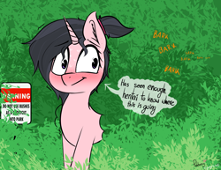 Size: 2602x2007 | Tagged: safe, artist:pinkberry, imported from derpibooru, oc, oc only, oc:mae (pinkberry), pony, unicorn, bush, i've seen enough hentai to know where this is going, imminent bestiality, imminent rape, imminent sex, mae be a zooslut, solo, stuck, trapped