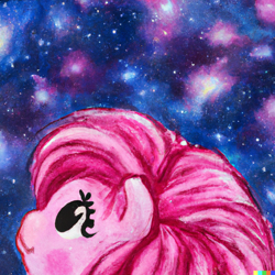 Size: 1024x1024 | Tagged: safe, imported from derpibooru, pinkie pie, earth pony, pony, ai content, ai generated, close-up, generator:dall-e 2, solo, space