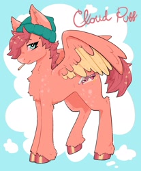 Size: 1509x1826 | Tagged: safe, alternate version, artist:cloud puff, artist:lanabeerawr, imported from derpibooru, oc, oc only, pegasus, pony, beanie, chest fluff, colored wings, colored wingtips, drugs, hat, high, looking at you, marijuana, smiling, smoking, solo, wings