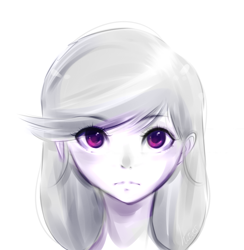 Size: 1953x2000 | Tagged: safe, artist:derpiihooves, imported from derpibooru, octavia melody, human, 2012, bust, eye clipping through hair, female, frown, humanized, looking at you, old art, portrait, simple background, solo, white background