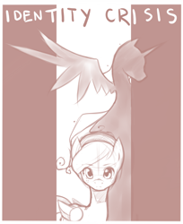 Size: 900x1105 | Tagged: safe, artist:derpiihooves, imported from derpibooru, oc, alicorn, pegasus, pony, 2012, bust, fanfic, fanfic art, fanfic cover, headband, looking at you, monochrome, old art, silhouette, sketch