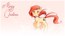 Size: 1920x1080 | Tagged: safe, artist:derpiihooves, imported from derpibooru, oc, oc:autumn leaves, earth pony, pony, 2013, christmas, female, floating, holiday, looking at you, mare, merry christmas, old art, one ear down, open mouth, postcard, solo, wallpaper