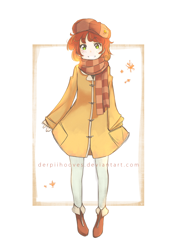 Size: 900x1273 | Tagged: safe, artist:derpiihooves, imported from derpibooru, oc, oc:autumn aria, human, 2014, clothes, coat, female, freckles, grin, hat, humanized, humanized oc, looking at you, old art, scarf, simple background, smiling, solo, standing, white background, winter outfit