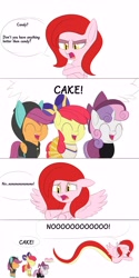 Size: 3000x6000 | Tagged: safe, artist:bestponies, imported from derpibooru, apple bloom, scootaloo, sweetie belle, oc, oc:severus, earth pony, lamia, original species, pegasus, pony, snake, snake pony, unicorn, cake, clothes, costume, female, filly, foal, food, halloween, halloween costume, holiday, jumping, nightmare night, simple background, white background