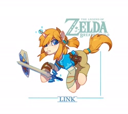 Size: 2048x1828 | Tagged: safe, artist:drtuo4, imported from derpibooru, pony, unicorn, link, master sword, ponified, shield, solo, sword, the legend of zelda, weapon