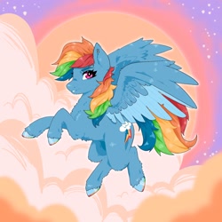 Size: 1668x1668 | Tagged: safe, artist:lanabeerawr, imported from derpibooru, rainbow dash, pegasus, pony, cloud, ear piercing, female, mare, piercing, smiling, solo, stars, unshorn fetlocks