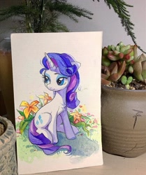 Size: 1818x2179 | Tagged: safe, artist:千雲九枭, imported from derpibooru, rarity, pony, unicorn, colored hooves, female, flower, sitting, solo, traditional art