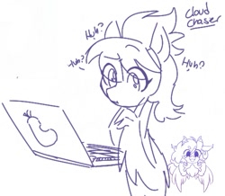Size: 833x725 | Tagged: safe, artist:drawtheuniverse, imported from derpibooru, cloudchaser, pegasus, pony, computer, laptop computer, solo