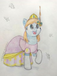 Size: 2775x3700 | Tagged: safe, artist:syndyfon, imported from derpibooru, oc, oc:elonrie, earth pony, berry, clothes, dress, food, glow berries, minecraft, solo, traditional art