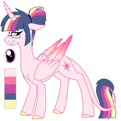 Size: 2000x2000 | Tagged: safe, artist:puppythekat (sofurry), imported from derpibooru, twilight sparkle, alicorn, pony, alternate universe, colored hooves, colored wings, female, glasses, gradient wings, leonine tail, lidded eyes, mare, redesign, reference sheet, simple background, smiling, solo, tail, transparent background, twilight sparkle (alicorn), wings