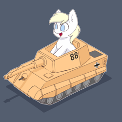 Size: 1668x1668 | Tagged: safe, artist:zeroonesunray, imported from derpibooru, oc, oc:aryanne, earth pony, pony, 1488, alt-right, cardboard, cute, female, filly, foal, gray background, king tiger, nazi, panzer, politics, simple background, sitting, smiling, solo, tank (vehicle), tiger (tank), tiger ii, ych example, your character here
