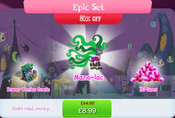 Size: 1266x858 | Tagged: safe, imported from derpibooru, mane-iac, earth pony, pony, bundle, comic, costs real money, display, english, female, gameloft, gem, mare, numbers, official, sale, solo, solo focus, text