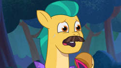Size: 3072x1727 | Tagged: safe, imported from derpibooru, screencap, hitch trailblazer, earth pony, pony, spoiler:g5, spoiler:my little pony: tell your tale, spoiler:tyts01e31, fake moustache, g5, haunted house (episode), high res, male, my little pony: tell your tale, open mouth, solo, stallion, youtube link
