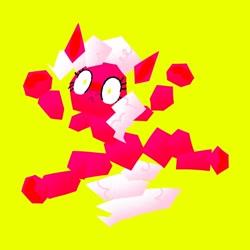 Size: 2048x2048 | Tagged: safe, artist:pastacrylic, imported from derpibooru, pinkie pie, earth pony, pony, alternate color palette, angular, simple background, solo, yellow background