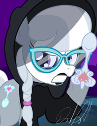 Size: 2094x2715 | Tagged: safe, artist:stormythetrooper, imported from derpibooru, silver spoon, earth pony, pony, clothes, face paint, ginosaji, gritted teeth, hoodie, spoon, teeth, the horribly slow murderer with the extremely inefficient weapon