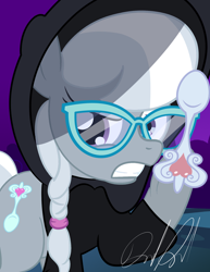 Size: 2094x2715 | Tagged: safe, alternate version, artist:stormythetrooper, imported from derpibooru, silver spoon, earth pony, pony, clothes, ginosaji, gritted teeth, hoodie, solo, spoon, teeth, the horribly slow murderer with the extremely inefficient weapon