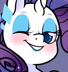 Size: 418x441 | Tagged: safe, artist:paperbagpony, imported from derpibooru, rarity, blue lipstick, cute, eyeshadow, lipstick, looking at you, makeup, one eye closed, raribetes, smiling, wink