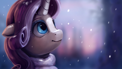 Size: 1920x1080 | Tagged: safe, artist:camyllea, imported from derpibooru, rarity, pony, unicorn, snow, solo