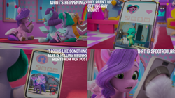 Size: 4400x2475 | Tagged: safe, edit, edited screencap, editor:quoterific, imported from derpibooru, screencap, pipp petals, dragon, earth pony, pegasus, pony, unicorn, spoiler:my little pony: make your mark chapter 2, spoiler:myms01e08, g5, glory (g5), have you seen this dragon?, my little pony: make your mark, my little pony: make your mark chapter 2, peach fizz, phone, pippsqueak trio, pippsqueaks, seashell (g5), sparky sparkeroni