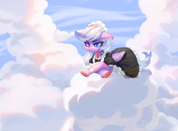 Size: 3600x2654 | Tagged: safe, artist:twinkling, imported from derpibooru, pegasus, clothes, cloud, heterochromia, maid, solo