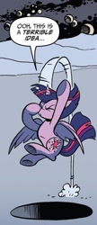 Size: 575x1334 | Tagged: safe, artist:andypriceart, idw, imported from derpibooru, twilight sparkle, alicorn, pony, spoiler:comic, accord (arc), dialogue, eyes closed, female, g4, hole, jumping, mare, solo, speech bubble, twilight sparkle (alicorn)