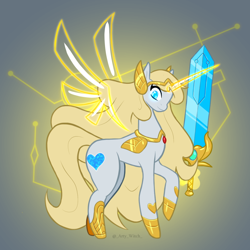 Size: 1000x1000 | Tagged: safe, artist:artywitch, imported from derpibooru, alicorn, earth pony, pony, adora, armor, crossover, horn, jewelry, magic, ponified, regalia, she-ra, she-ra and the princesses of power, solo, tiara, wings