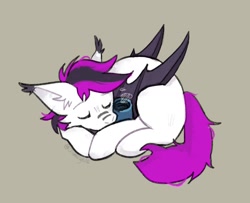 Size: 1321x1073 | Tagged: artist needed, safe, imported from derpibooru, oc, oc only, oc:lance, bat pony, pony, coffee, eyes closed, multicolored hair, simple background, sleeping, solo