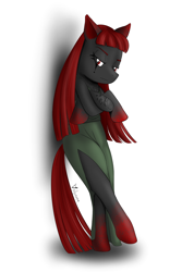 Size: 1350x1900 | Tagged: safe, artist:volpoune, imported from derpibooru, pony, black and red, brony, clothes, commission, commissions open, drawing, dress, female, grumpy, ponified, simple background, solo, solo focus, white background