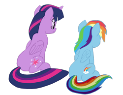 Size: 1034x800 | Tagged: safe, artist:benpictures1, imported from derpibooru, rainbow dash, twilight sparkle, alicorn, pegasus, pony, rainbow roadtrip, butt, cute, dashabetes, duo, duo female, female, inkscape, mare, plot, rainbutt dash, simple background, transparent background, twiabetes, twibutt, twilight sparkle (alicorn), vector