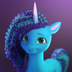 Size: 2000x2000 | Tagged: safe, artist:luminousdazzle, imported from derpibooru, pony, unicorn, 3d, 3d model, blender, bust, cute, cycles render, female, freckles, g5, looking at you, mare, misty brightdawn, mistybetes, render, smiling, smiling at you, solo