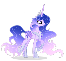 Size: 2517x2337 | Tagged: safe, artist:existencecosmos188, imported from derpibooru, oc, oc only, oc:existence, oc:existence cosmos, alicorn, pony, alicorn oc, ethereal mane, eyelashes, female, grin, hoof shoes, horn, jewelry, mare, peytral, raised hoof, simple background, smiling, starry mane, tiara, transparent background, wings