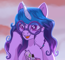 Size: 2483x2292 | Tagged: safe, artist:auroracursed, imported from derpibooru, izzy moonbow, pony, unicorn, cute, female, g5, glasses, mare, round glasses, smiling, solo