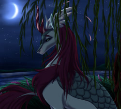 Size: 1280x1151 | Tagged: safe, artist:clouris, imported from derpibooru, oc, oc only, kirin, crescent moon, female, kirin oc, moon, night, outdoors, solo, stars