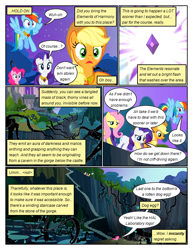 Size: 612x792 | Tagged: safe, artist:newbiespud, edit, edited screencap, imported from derpibooru, screencap, applejack, fluttershy, pinkie pie, rainbow dash, rarity, earth pony, pegasus, pony, unicorn, comic:friendship is dragons, princess twilight sparkle (episode), comic, dialogue, element of loyalty, eyelashes, female, flying, freckles, hat, mare, night, outdoors, screencap comic, stars, wide eyes, worried
