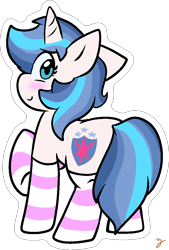 Size: 690x1019 | Tagged: safe, artist:zutcha, imported from derpibooru, shining armor, pony, unicorn, blushing, clothes, female, gleaming shield, outline, rule 63, simple background, socks, solo, striped socks, transparent background, white outline