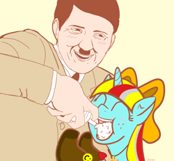 Size: 2310x2147 | Tagged: safe, artist:purblehoers, edit, oc, oc:terri softmare, pony, adolf hitler, female, food, mare, whipped cream
