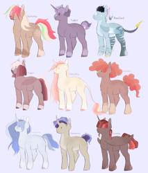 Size: 1280x1504 | Tagged: safe, artist:ponymaws, imported from derpibooru, oc, oc only, alicorn, bat pony, bat pony unicorn, earth pony, hybrid, pony, unicorn, bat pony oc, ethereal mane, female, glasses, horn, interspecies offspring, leonine tail, male, mare, offspring, parent:big macintosh, parent:cheese sandwich, parent:discord, parent:fancypants, parent:flash sentry, parent:fluttershy, parent:night guard, parent:pinkie pie, parent:princess celestia, parent:princess luna, parent:rainbow dash, parent:rarity, parent:twilight sparkle, parents:cheesepie, parents:discodash, parents:fancestia, parents:fancyshy, parents:fluttermac, parents:lunamac, parents:sentrity, stallion, starry mane, tail