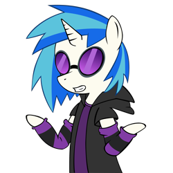 Size: 3000x3000 | Tagged: safe, artist:mkovic, artist:tsubukisan, imported from derpibooru, dj pon-3, vinyl scratch, semi-anthro, unicorn, arm warmers, clothes, grin, hoodie, shrug, simple background, smiling, solo, transparent background, vector