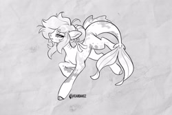 Size: 4096x2731 | Tagged: safe, artist:kez, imported from derpibooru, oc, oc only, oc:killi thaum, original species, pony, shark, shark pony, cloven hooves, grayscale, monochrome, solo